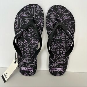 Rip Curl Men’s Flip Flops Size 12 Purple Leaf Print Beach Travel Swim Vacation